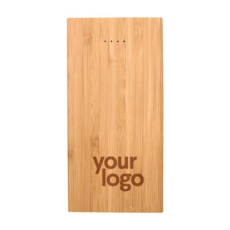 8000 mAh Bamboo Wireless Powerbank with Logo